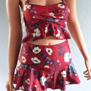 By I Rene - Two Piece Floral Red Swim Suit